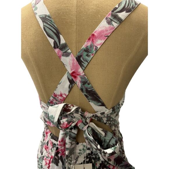 NWT! "Sim & Sam" Dress SZ S White wW/Pink Floral Tie Back Wrap,Criss Cross Back - Picture 6 of 13